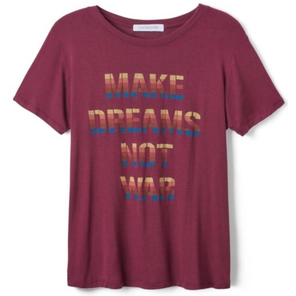Free People This Daydreamer Burgendy Red Yellow Blue Make Dreams Not War Top